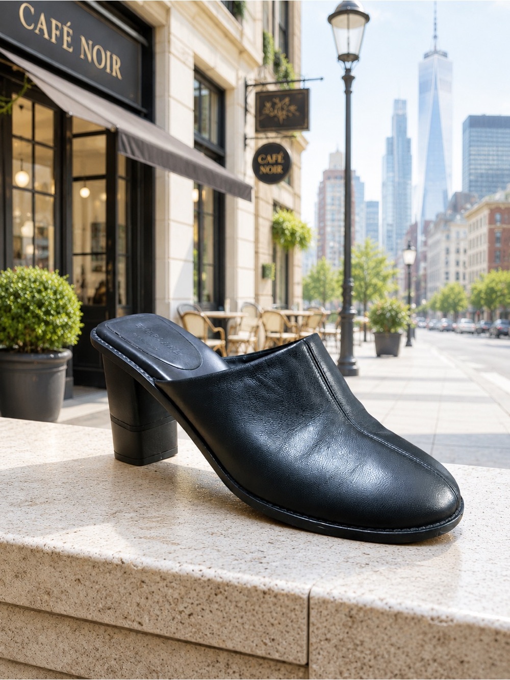 Everlane The Artist Black Italian Leather Slip-On Mule Block Heels Size 9
